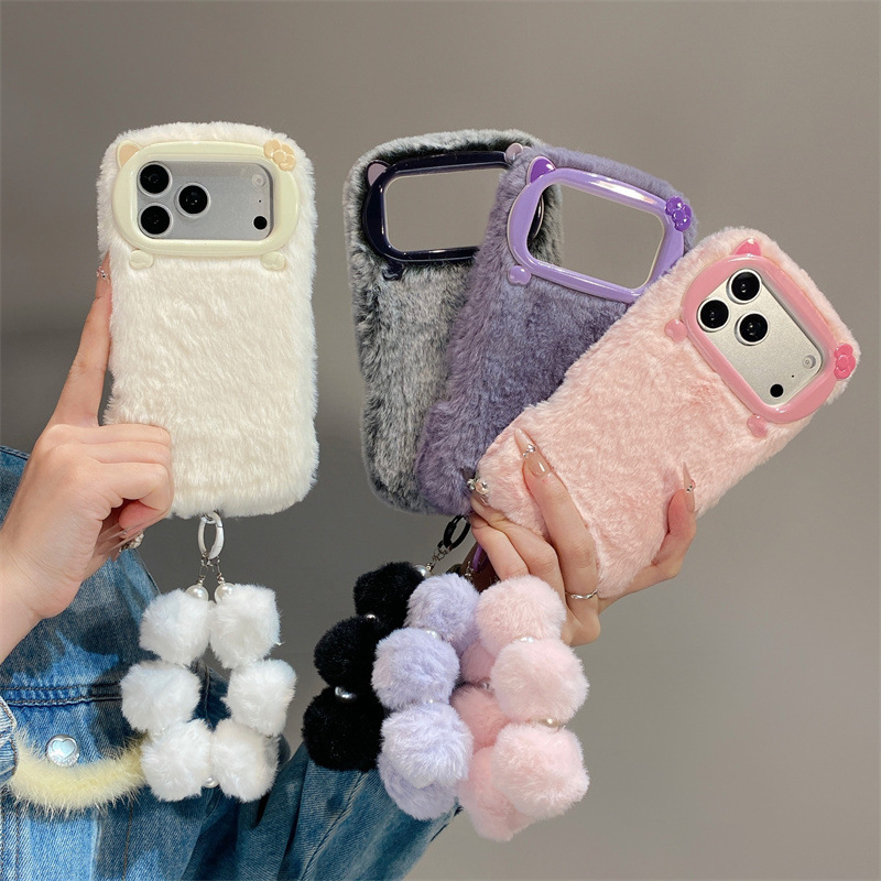 Phone Cases For Iphone 16 - Роскошный однотонный плюшевый чехол для iPhone